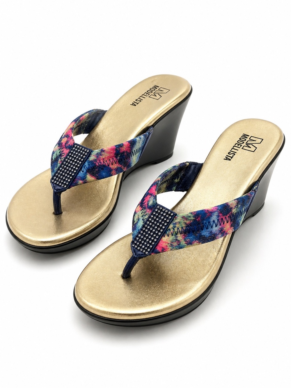Modellista Wedge Flip Flop Sandals Size 8M Multicolor Floral Platform Comfort